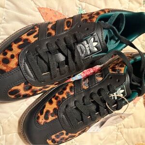 Brand New Adidas Black and Leopard Print Sneakers